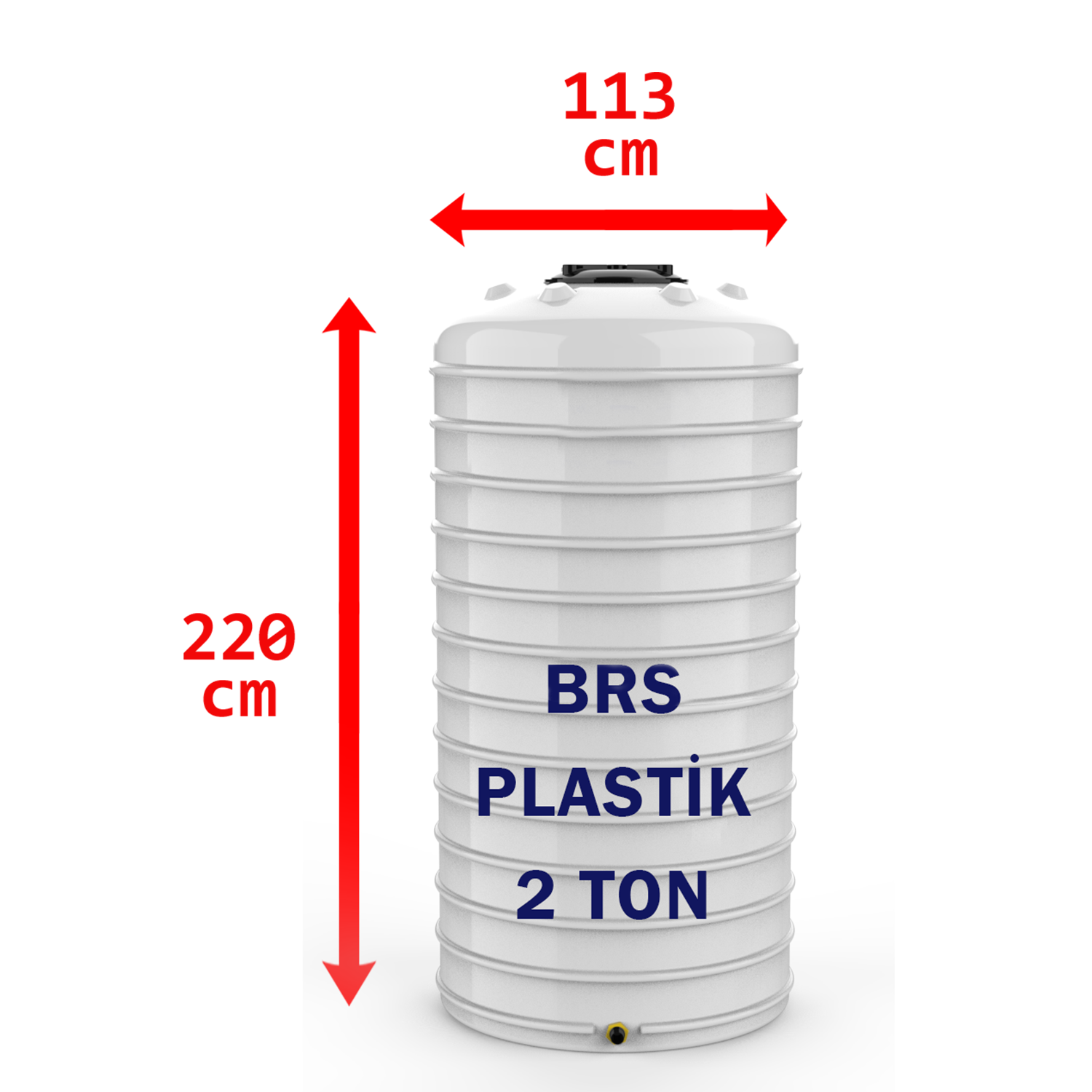 2 Tonluk Dikey Plastik Su Deposu Beyaz