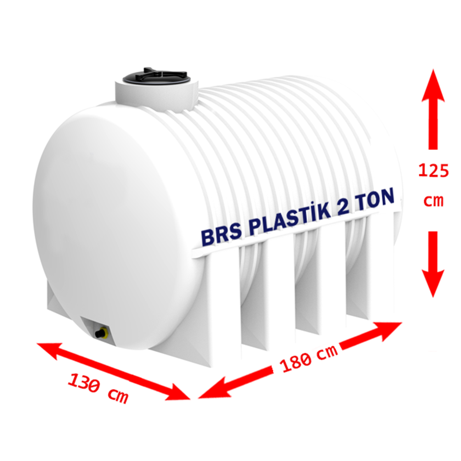 2 Tonluk Yatay Plastik Su Deposu Beyaz