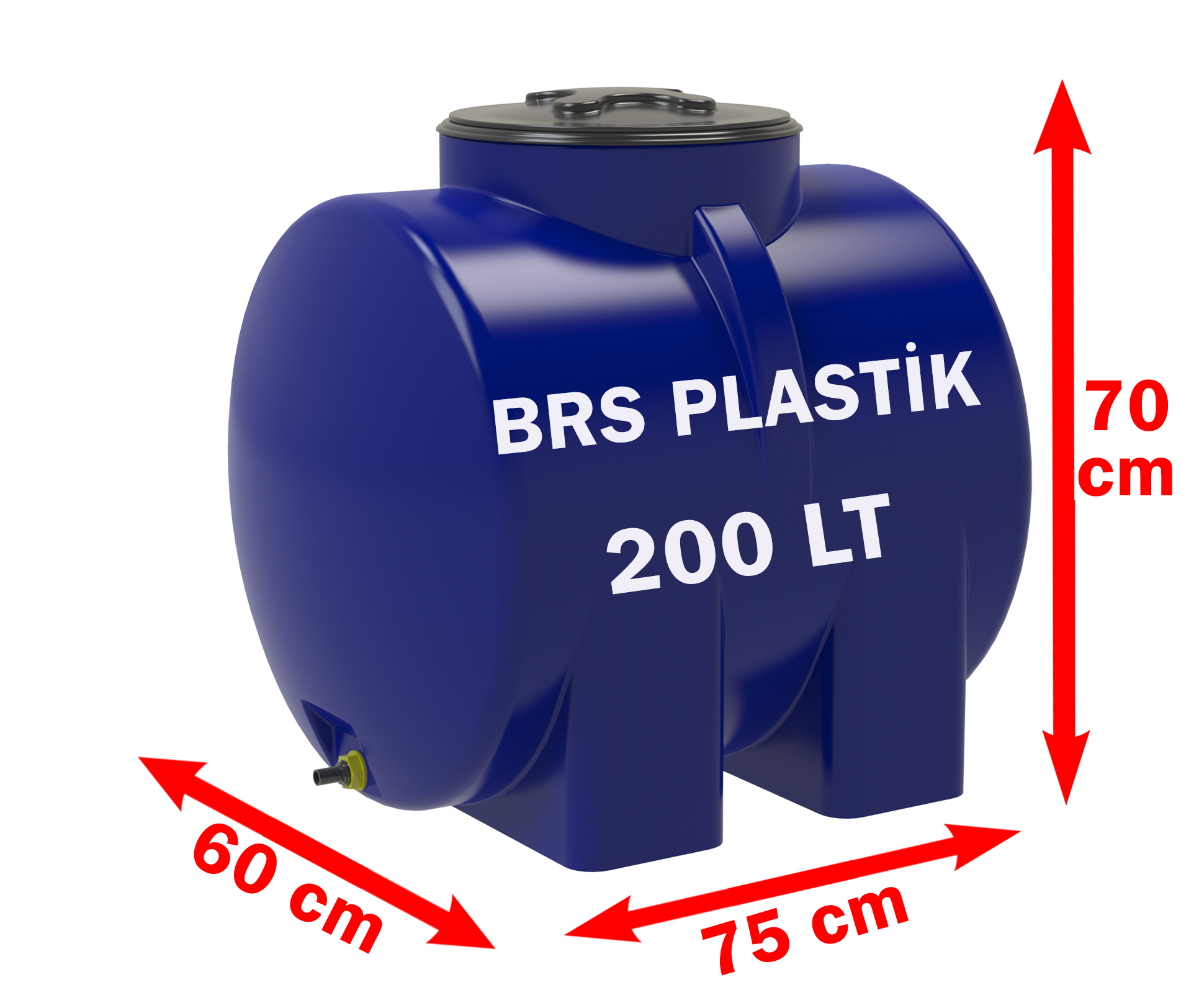 200 Litre Yatay Plastik Su Deposu Mavi